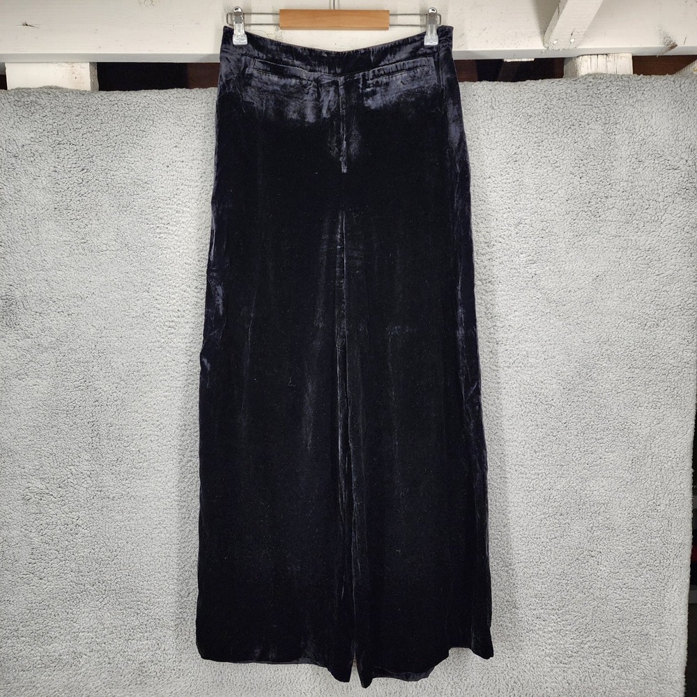 Anthropologie Black Velvet Wide Leg Pants High Rise Side Zip Size 8 Womens‎